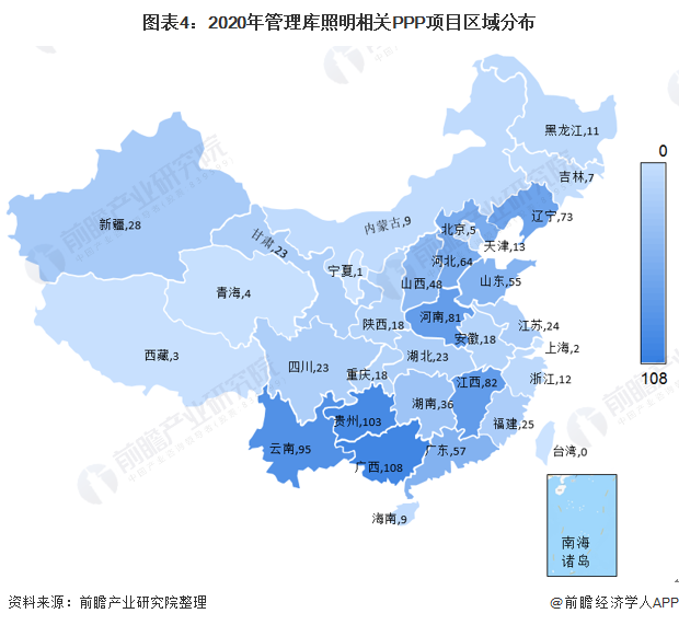 图表4：2020年管理库照明相关PPP项目区域分布